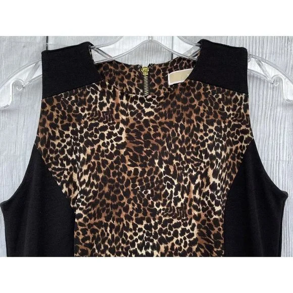 Michael Kors Womens Size 2 Gold Zip Back Sleeveless Cheetah & Black Sheath Dress - Picture 3 of 12